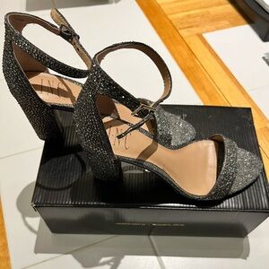 INC Womens Memory Foam Ankle Strap, Rhinestone, Almond Toe, Block Heel, Buckle